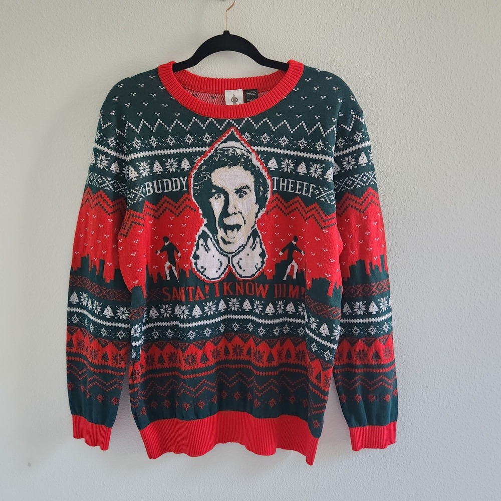 Elf Movie Buddy the Elf Santa I Know Him Ugly Christmas Sweater Mens size Large